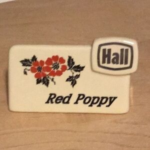 Rare Vintage Hall China Red Poppy Salesman Pottery Sign